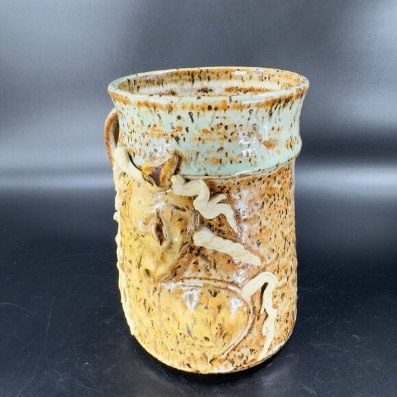 Hand Made Stoneware Pottery Coffee Mug Cup Unicorn Horse Raised Mug Brown VTG - Picture 9 of 16